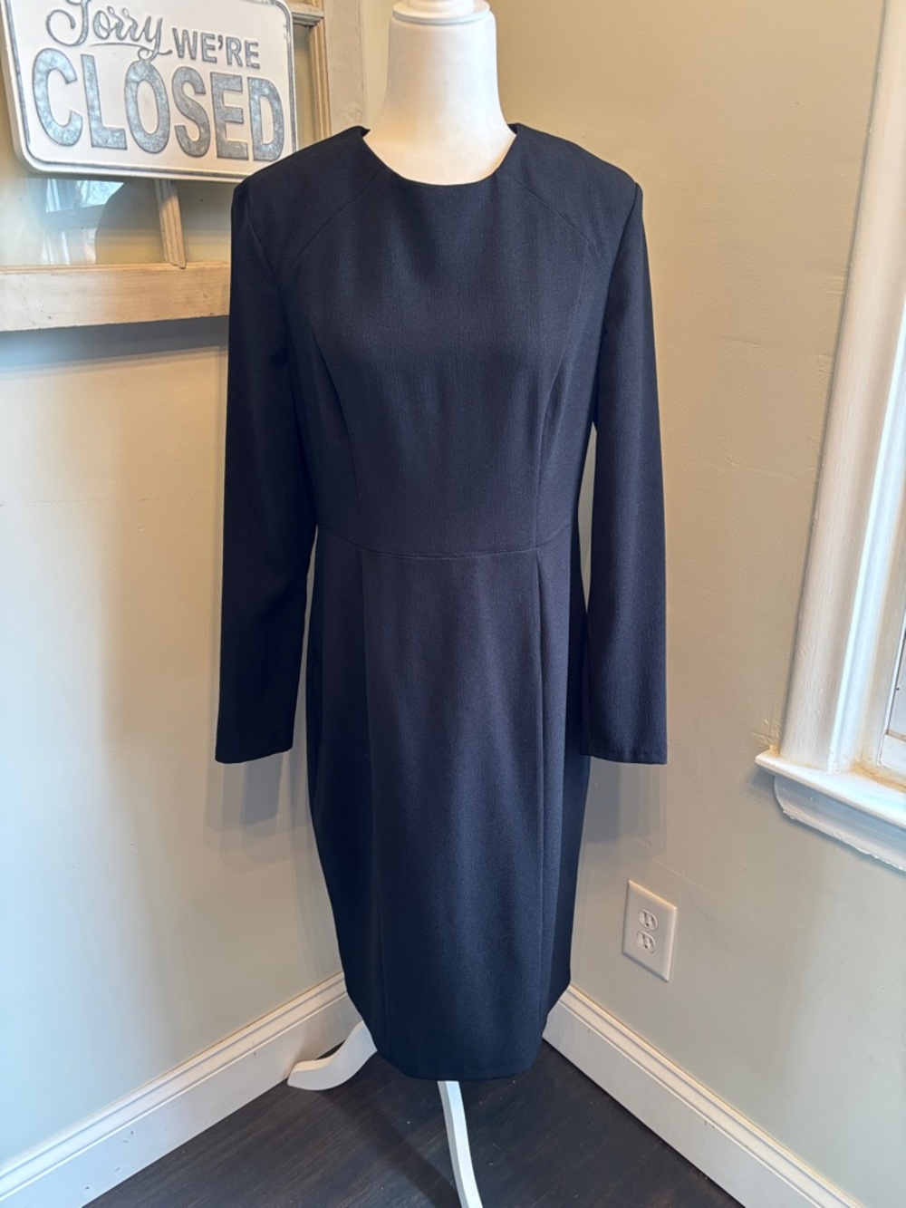ASOS Long Sleeve Black Sheath Midi Dress in Black NWT
